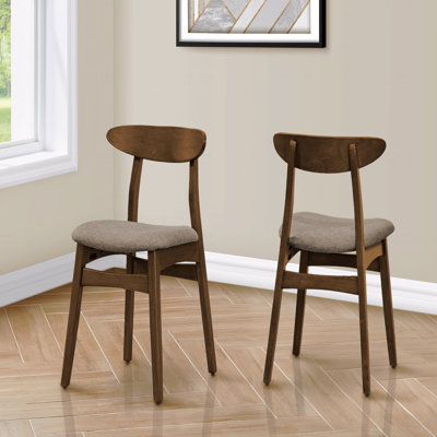 Chaise d'appoint de salle à manger - 32 po de hauteur, ensemble de 2, côté, rembourrée, cuisine, salle à manger, finition noyer foncé, tissu beige rembourré, style moderne