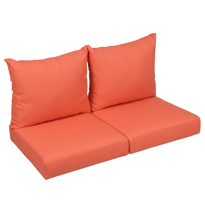 Sunbrella Outdoor Solid Loveseat Pillow and Cushion Set, Sunbrella - Canvas Melon, 22.5 in W x 22.5 in D x 5 in H
