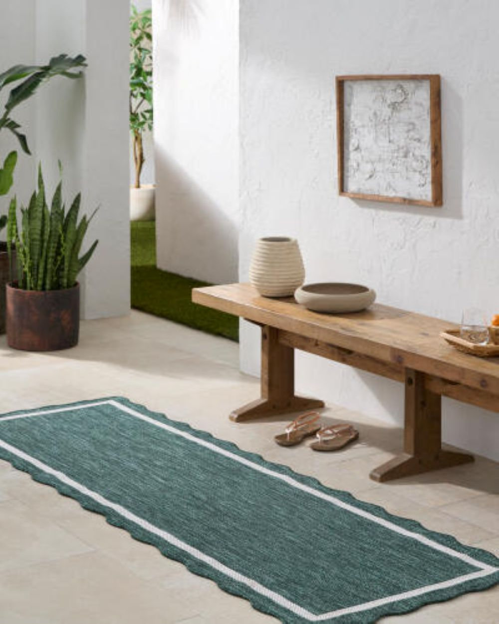 Skiles Green Outdoor Rug, Runner 2'7.5" x 7'2.6"