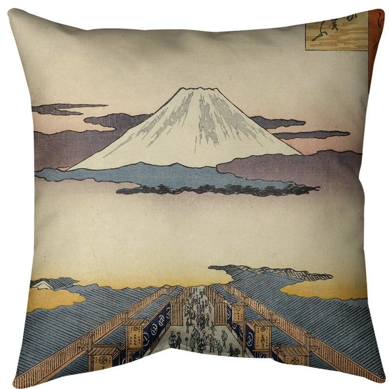 Housse de coussin suruga-cho, 20 po x 20 po, Bleu / Jaune, Faux lin
