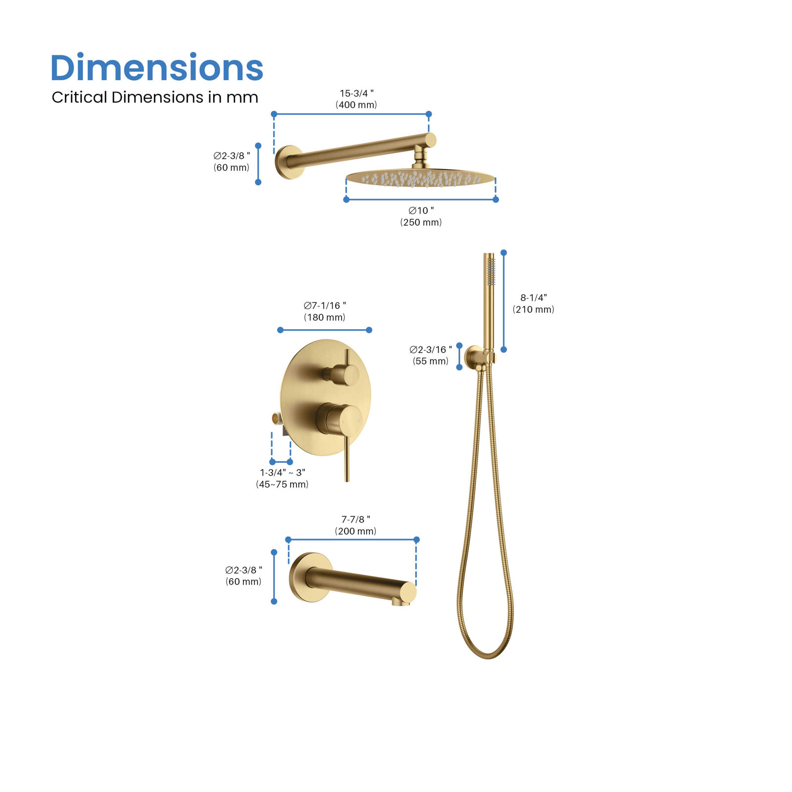 Circular Wall-Mounted Shower Faucet, Brushed Brass
