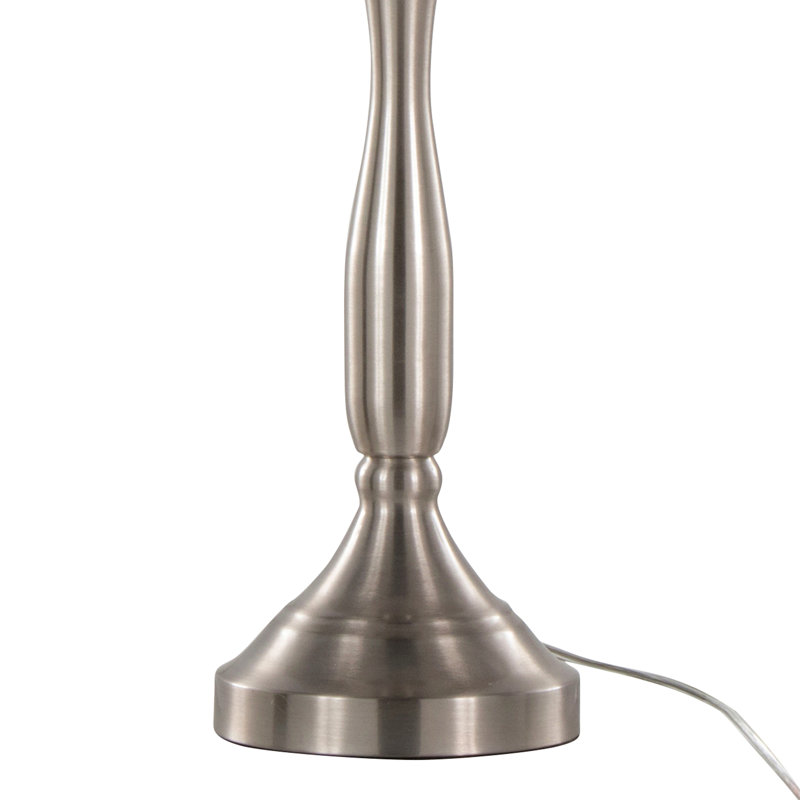 Lampe de table contemporaine 25 po en métal nickel brossé avec abat-jour en lin blanc et port USB intégré - ensemble de 2
