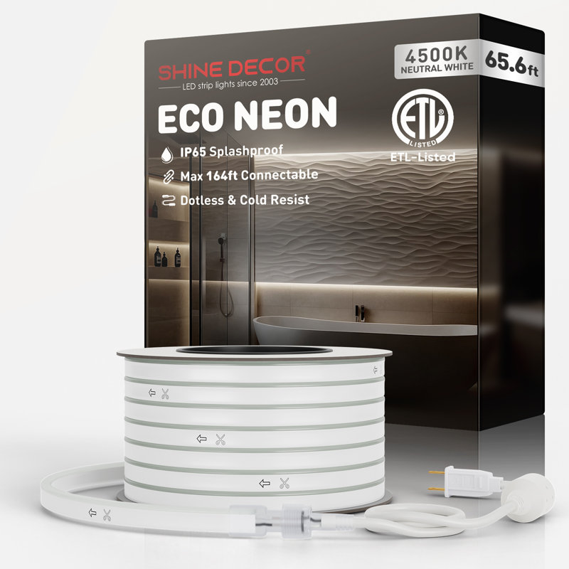 Shine Decor 120V Neon Rope Lights 4500K Neutral White, 1176"