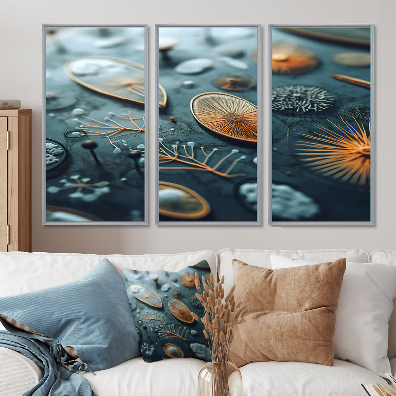 Microscopic Life Botanical - Abstract Print Wall Art Decor Set, Silver Floater Framed, 40" H x 60" W x 1" D