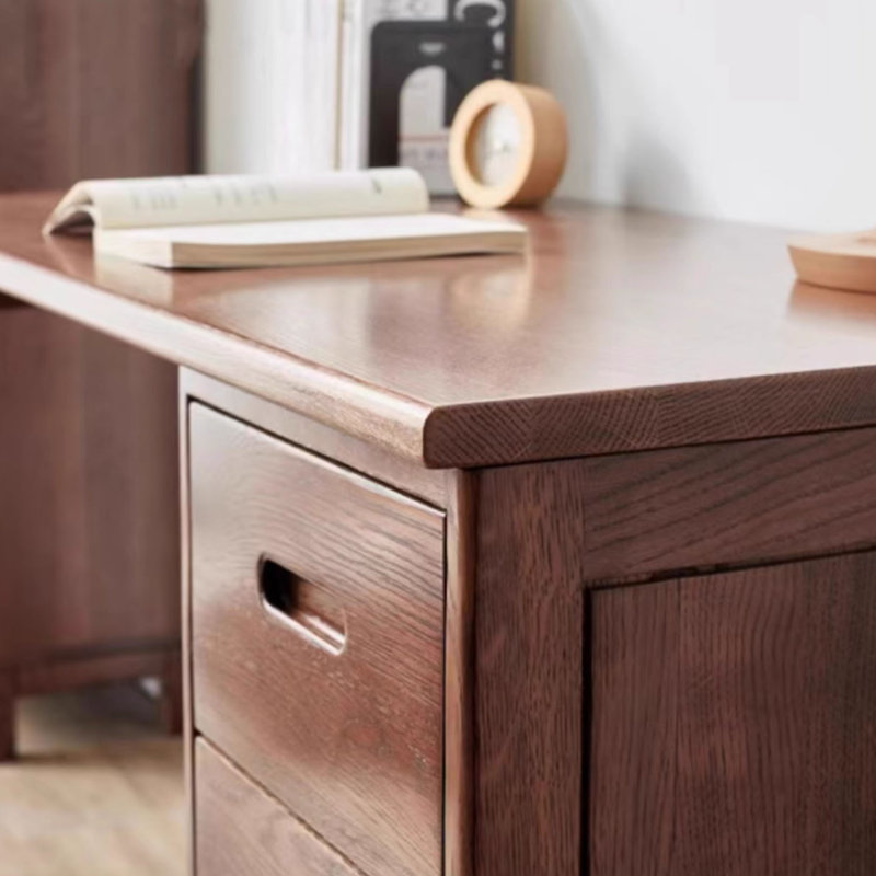 Solid wood red oak desk with drawers, 29.52" H x 47.24" W x 22.04" D