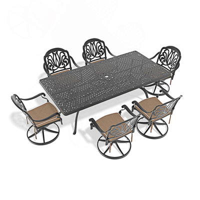 Ensemble de salle à manger 7 pièces pour patio, comprenant 6 chaises pivotantes et une table rectangulaire