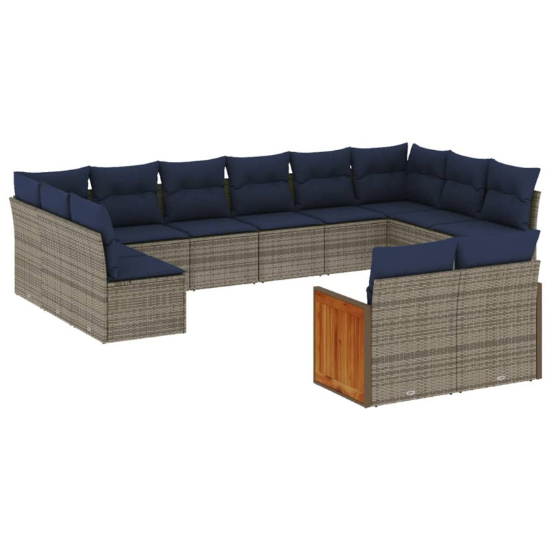 Ensemble de canapé de patio 13 pièces avec coussins en rotin de polyester noir
