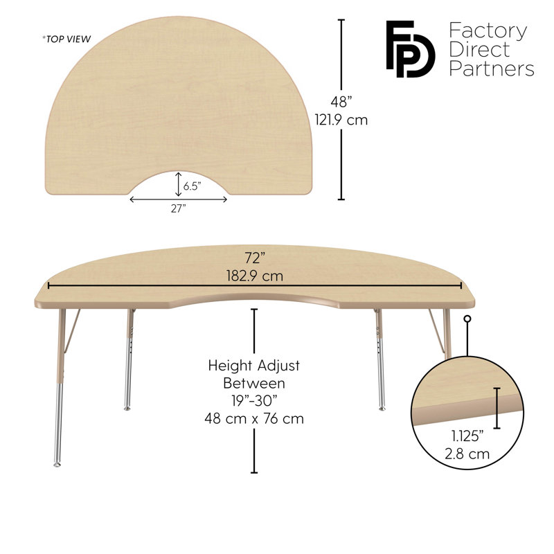 Table d'activité 48 "x 72" avec moulures en T et pieds réglables, Érable / sable, Roulement pivotant standard