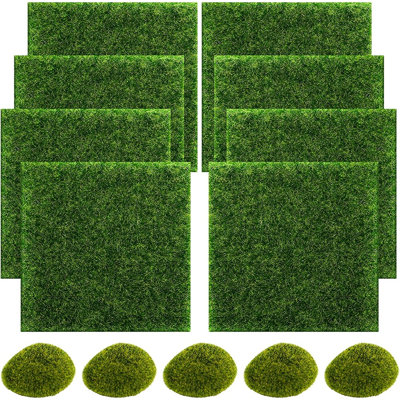 Fairy Artificial Grass, 8Pack Life-Like Garden Lawn...