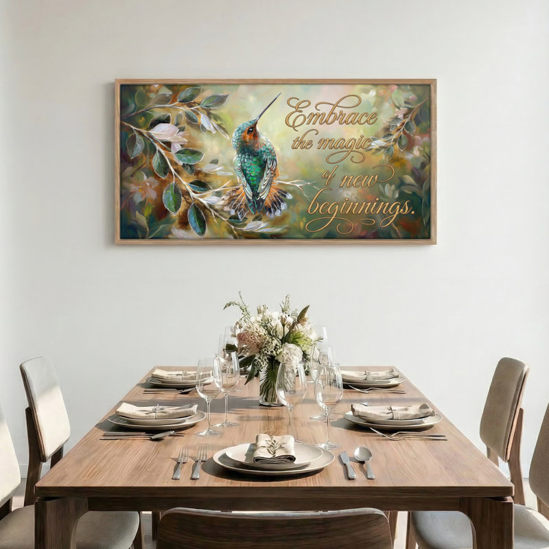 Tableau encadré sur toile à motif floral et colibri, 1 pièce, 122 x 61 cm, 48 x 24 pouces