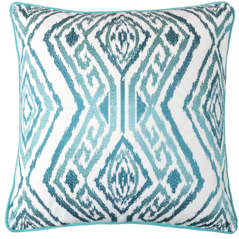 Ikat Velvet Throw Pillow, Turquoise
