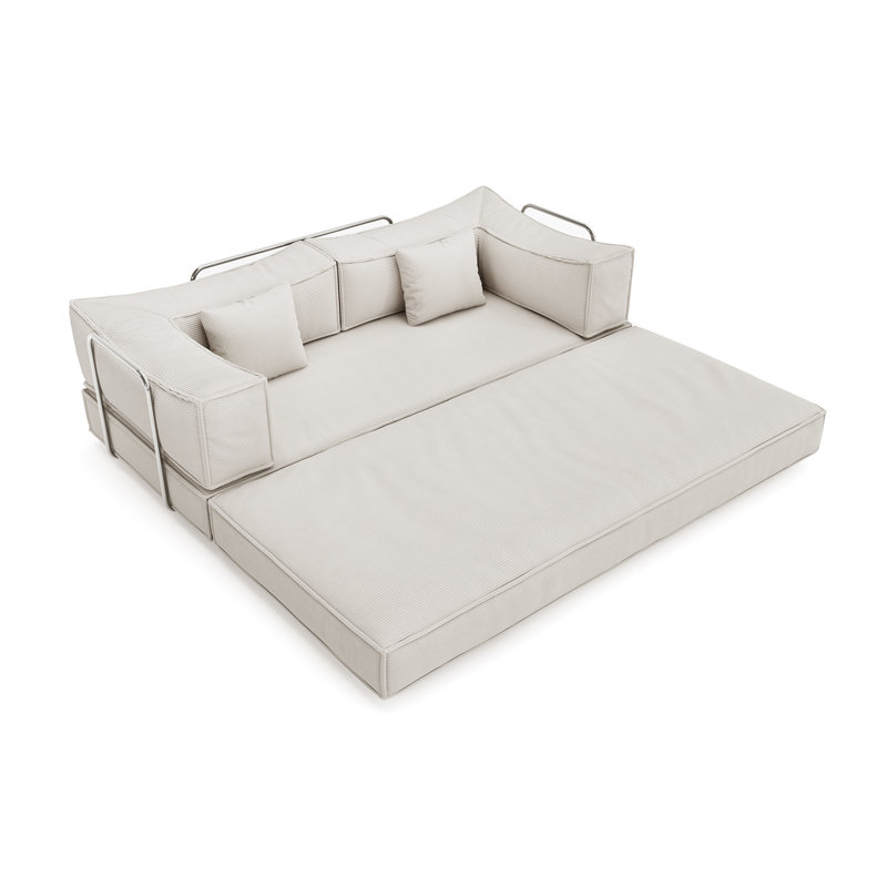 78.7" Large 5 In 1 Sofa Bed Convertible, No Tools Assembly Sleeper Sofa, Modern Frameless Boneless Couch, Washable Corduroy Couch, Oversized For Small Space, 2 Pillows Included, Beige