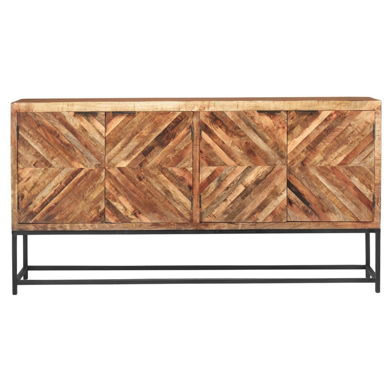 Buffet de 80 pouces en bois récupéré rustique 4 portes sur support