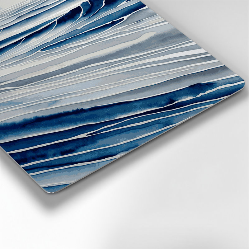 Art mural horizontal gris saphir rayé en métal bleu clair, H 8 po x l 8 po