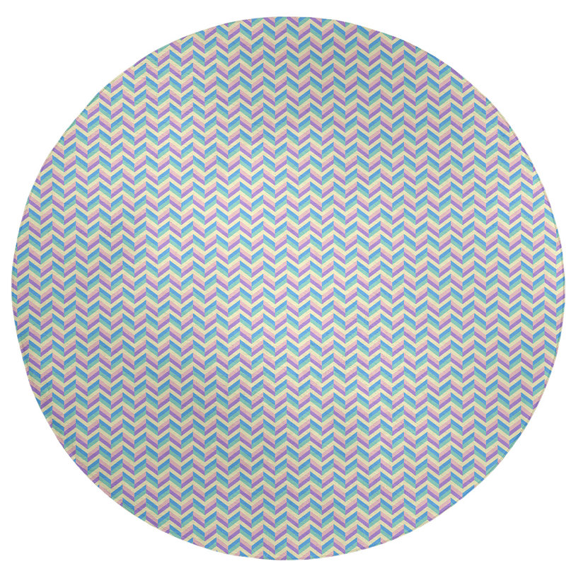 Tapis bleu/mauve à chevrons, Rond 5 pi