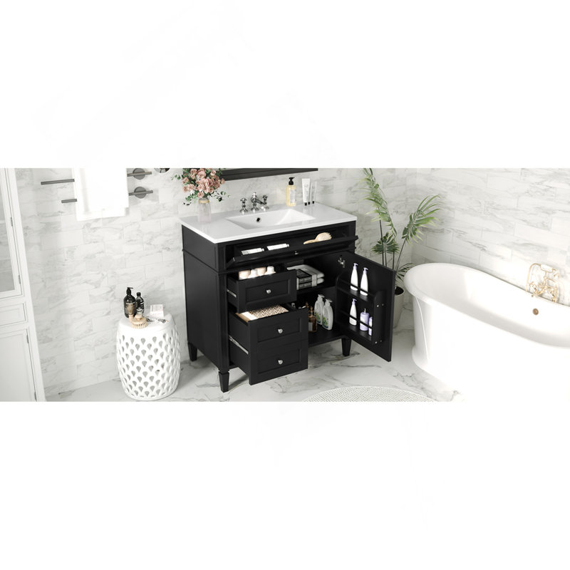 Meuble-lavabo 36 po avec lavabo supérieur, meuble-lavabo moderne avec 2 tiroirs et tiroir escamotable, meuble-lavabo simple