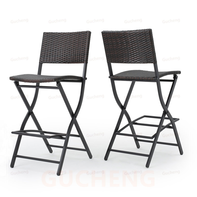 Tabourets de bar d'extérieur en osier, pliables et durables, ensemble de 2 tabourets d'extérieur élégants