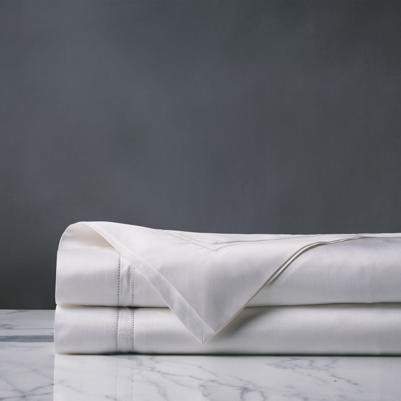 Drap en satin de coton de qualité égyptienne 1030 fils Lusso, Blanc, Drap plat grand