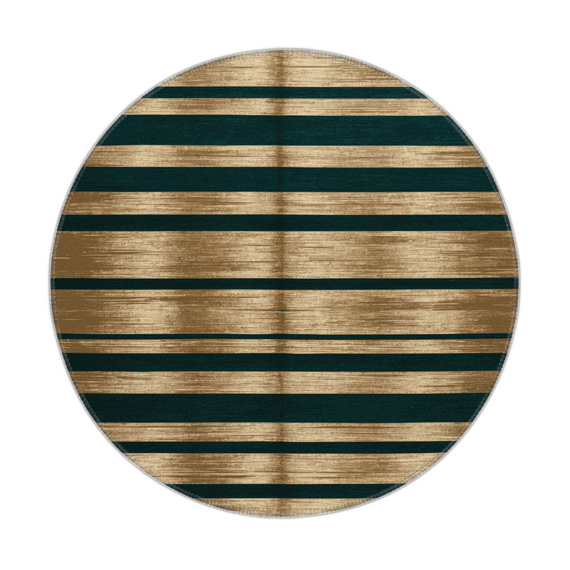 Tapis intérieur / extérieur vert HorizontalStripes, Rond 5 pi