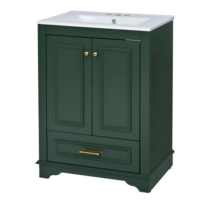 24'' Bathroom Vanity With Ceramic Sink Combo, Modern Freestanding Storage Cabinet  With Silver Handles,  Soft Closing Doors