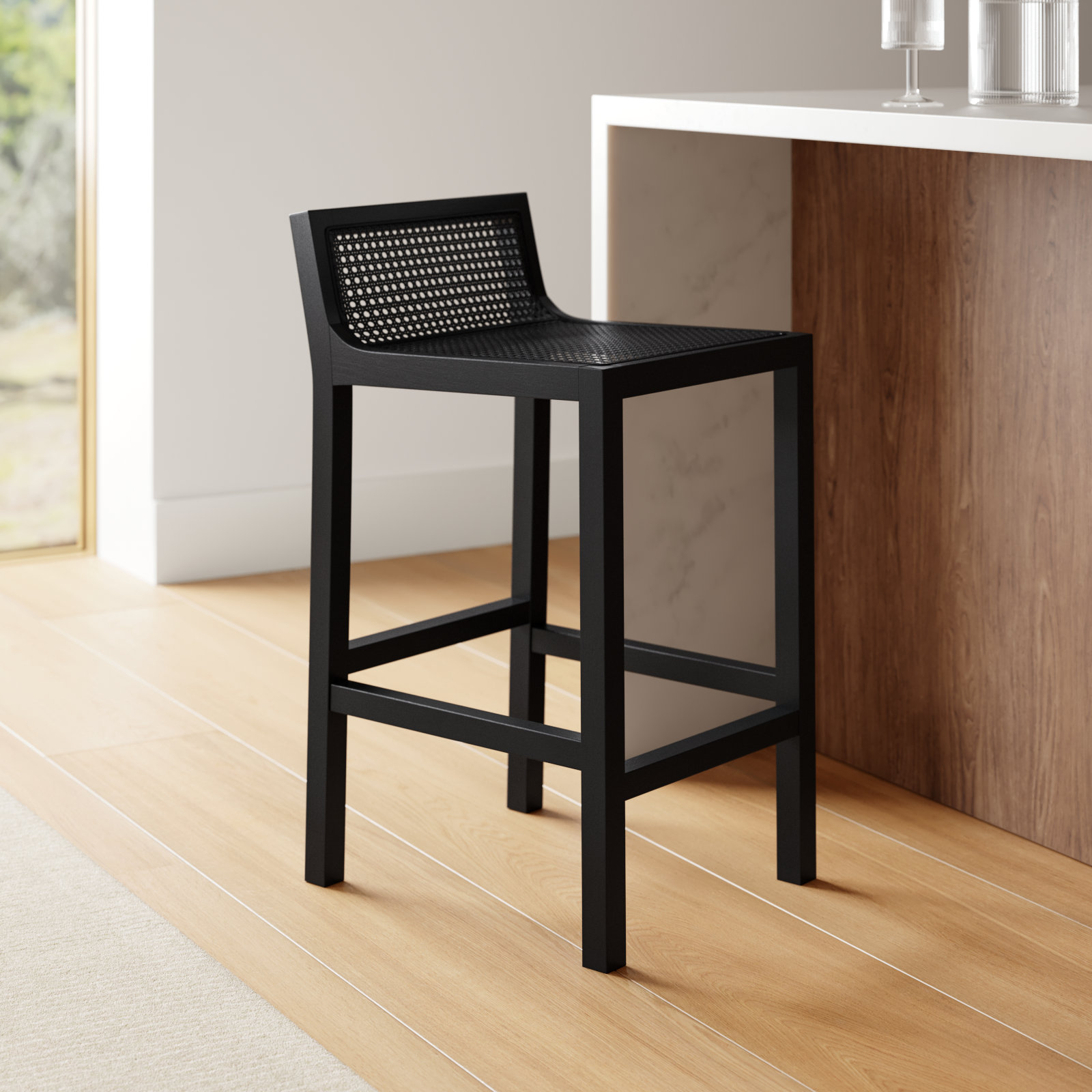 McCarthy Bar Stool, Black / Black, Counter Stool(25.59” Seat Height)