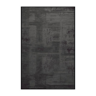 Machine Washable Abstract Black Area Rug