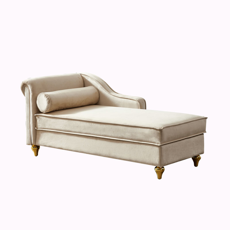 Velvet Upholstered Storage Bench, Beige