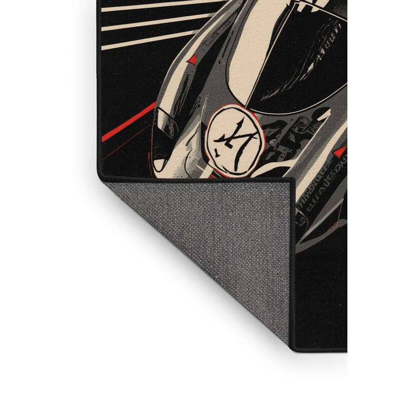 Tapis moelleux moelleux de voiture de course rétro à carreaux noirs - reliure noire, 5 x 8