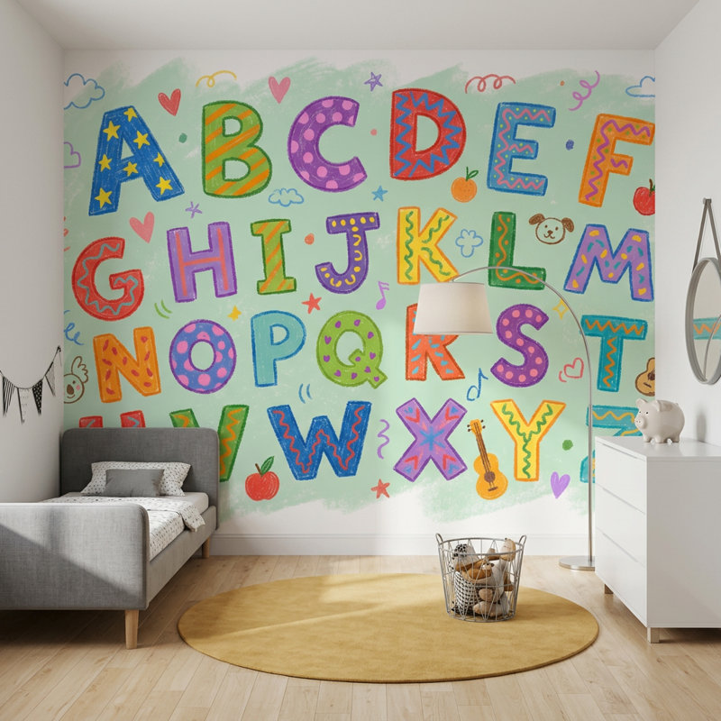 Papier peint alphabet pour enfants, 160 po x 108 po, Peler et coller