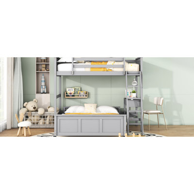 Gray Twin Over Full Bunk Bed With Storage Work Desk - Solid Wood & For Organized Bedroom In Tone Cozy