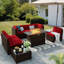 Ensemble de conversation modulaire en osier 6 personnes avec coussins Treyshun-87868585-99277889