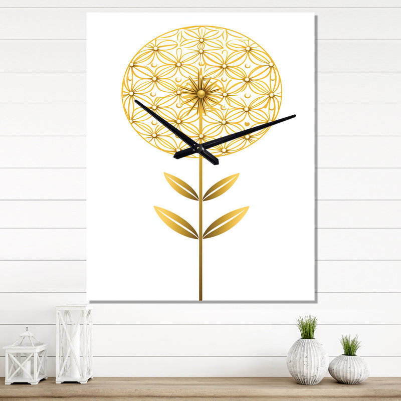 Blooming Gold Flower Of Life II - Abstract Botanicals Wall Clock Oversized, H 32 po x l 24 po x P 1 po