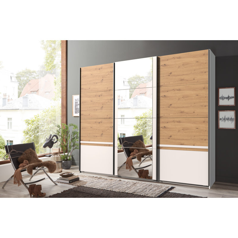 Neilyn 3 Door Manufactured Wood Wardrobe, White/Artisan Oak