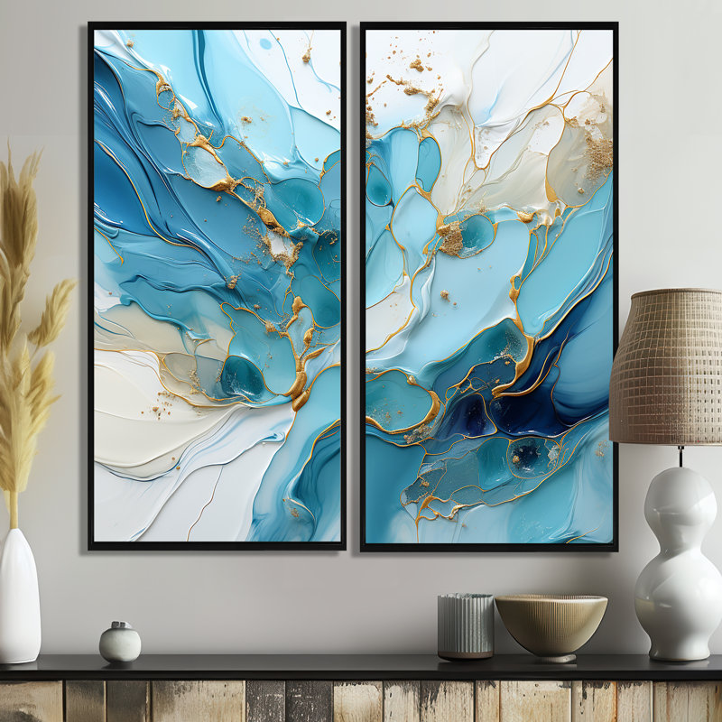 Charme de glacier bleu et blanc - 2 impressions sur toile modernes beiges, Impression encadrée flottante, H 32 po x l 32 po