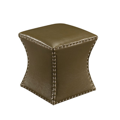 Aumiller 15" Square Faux Leather Ottoman Stool with Nailhead Trim, Solid Wood Frame & Vintage Hourglass Silhouette for Classic Accent Seating