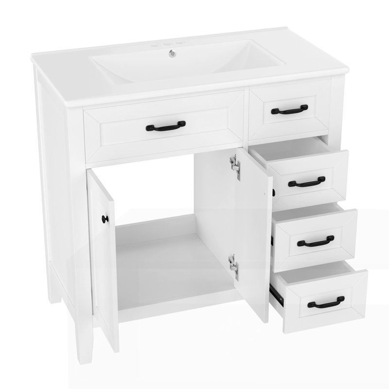 Meuble-lavabo 36 po avec lavabo, Noir, Blanc