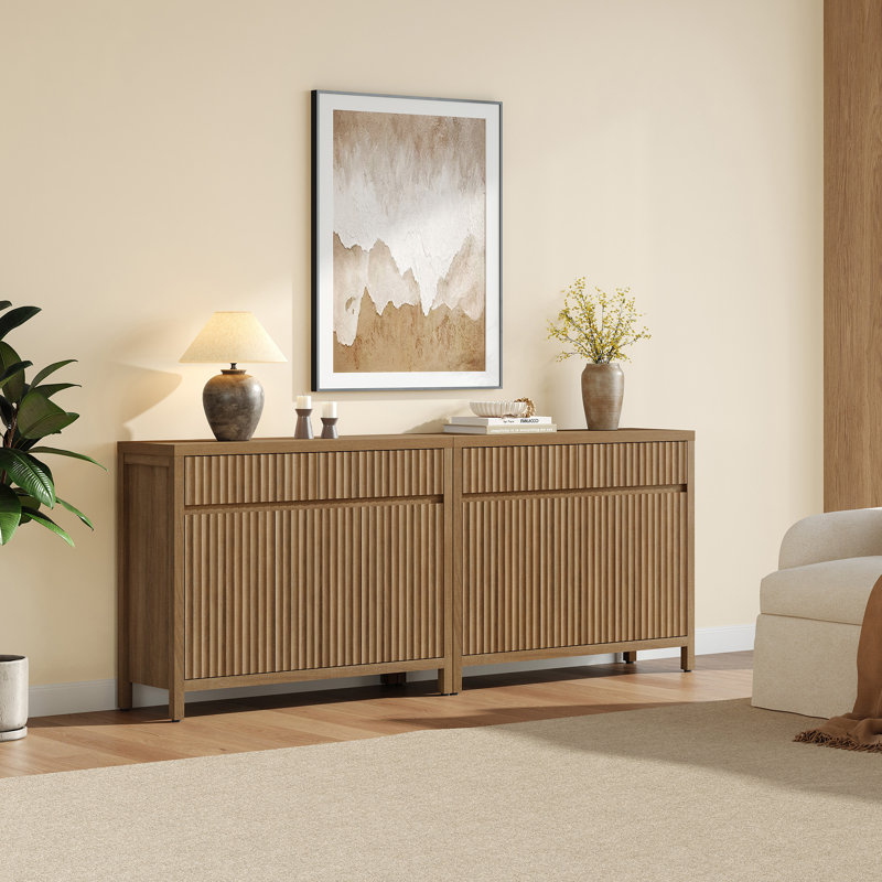 Allete Fluted 2-Drawer And 3-Door Sideboard With Adjustable Shelves, Caramel Oak, 2