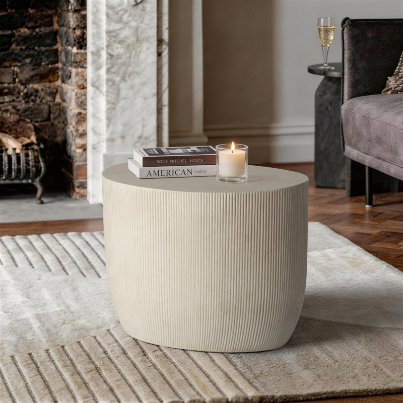 Albert Modern Fluted Coffee Table, Magnesium Oxide Pedestal Accent Table