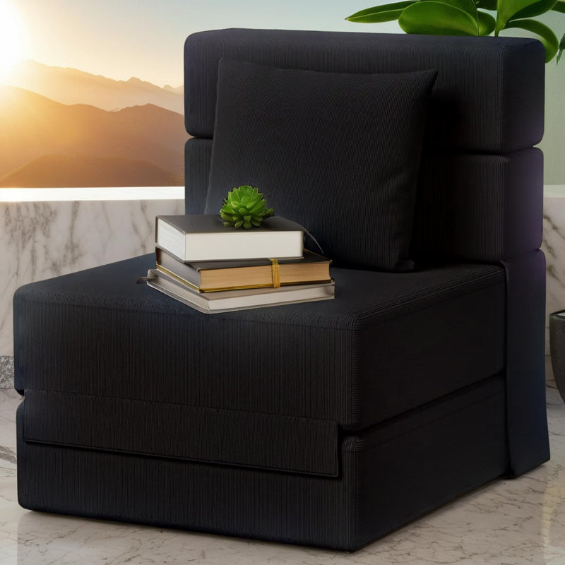 Canapé modulaire simple à compression simple pliable convertible, Velours côtelé noir