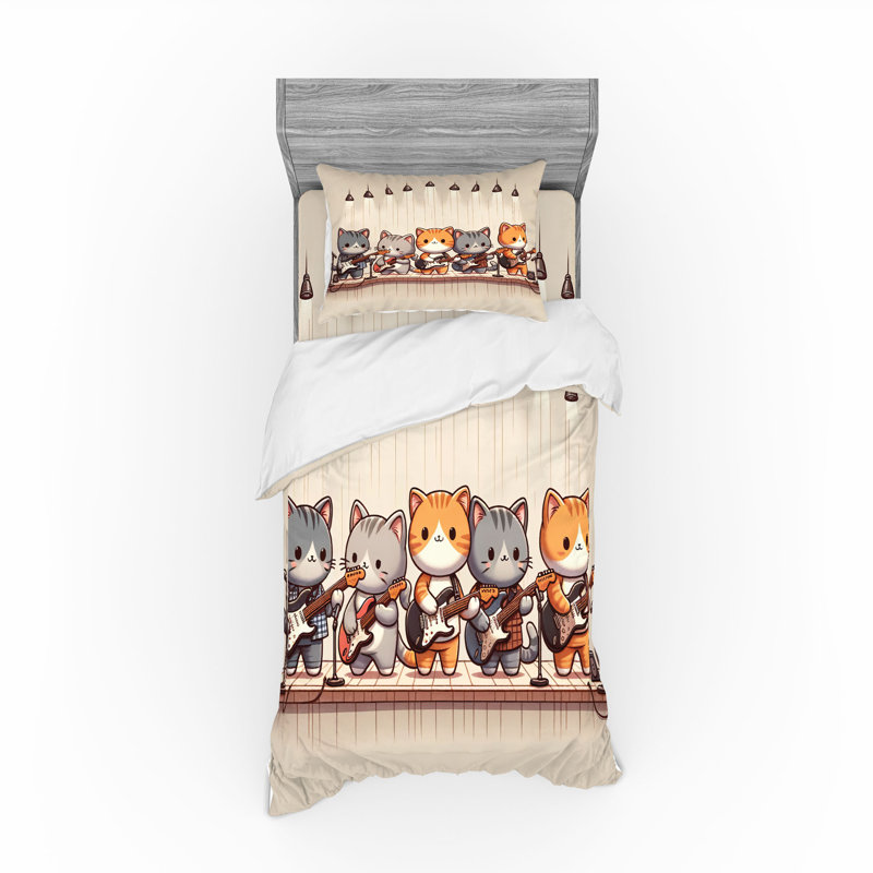 Ensemble de literie pour chat Ambesonne et orange gris et brun clair, Housse de couette simple + 6 pièces supplémentai