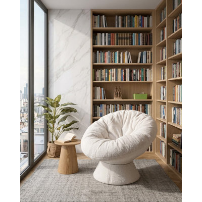 Upholstered Teddy and Boucle Swivel Papasan Chair
