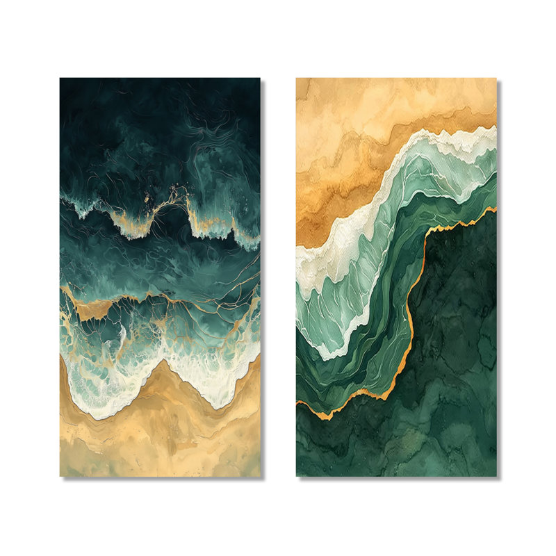 Emerald Beach Areal View I - Ocean 2 panneaux, impression murale en métal, 32" H x 32" W