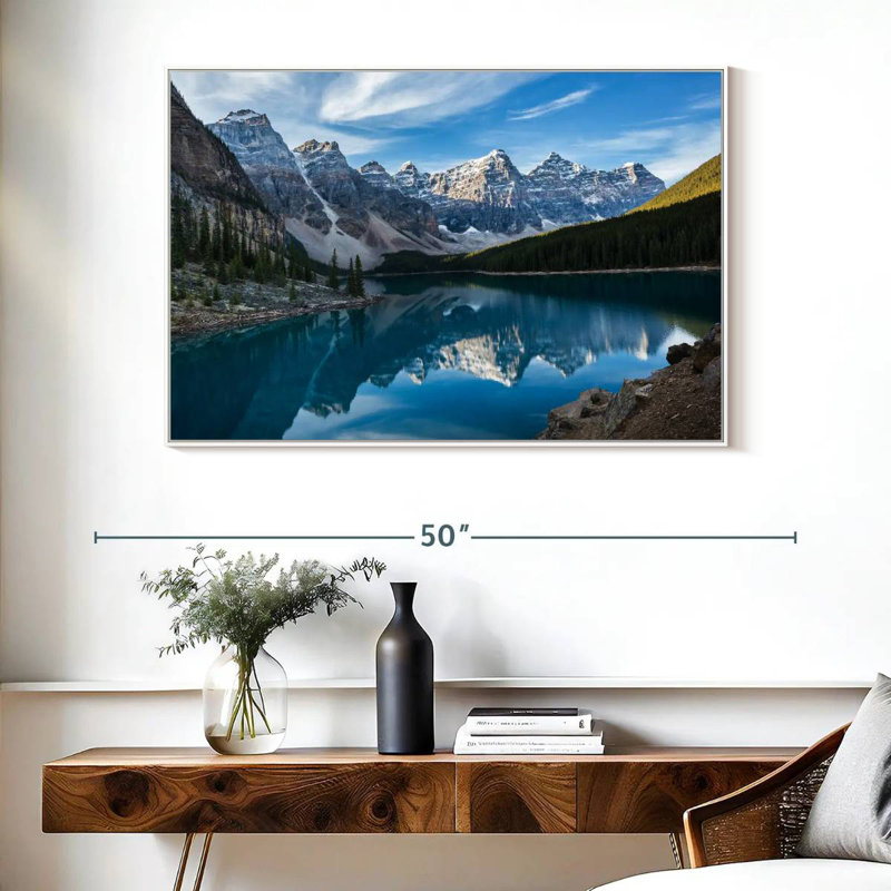 Lac Moraine dans la vallée, Cadre flottant blanc, 40 po x 27 po