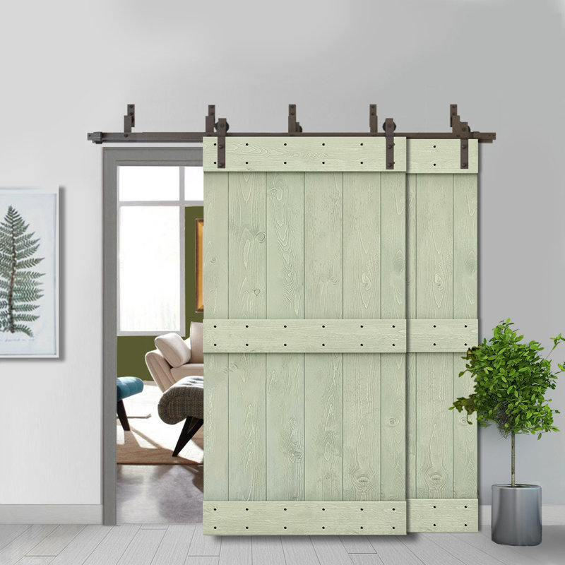 Ensemble de quincaillerie d'installation de porte de grange en bois lambrissé et en métal peint, 36 po x 84 po, Sauge vert