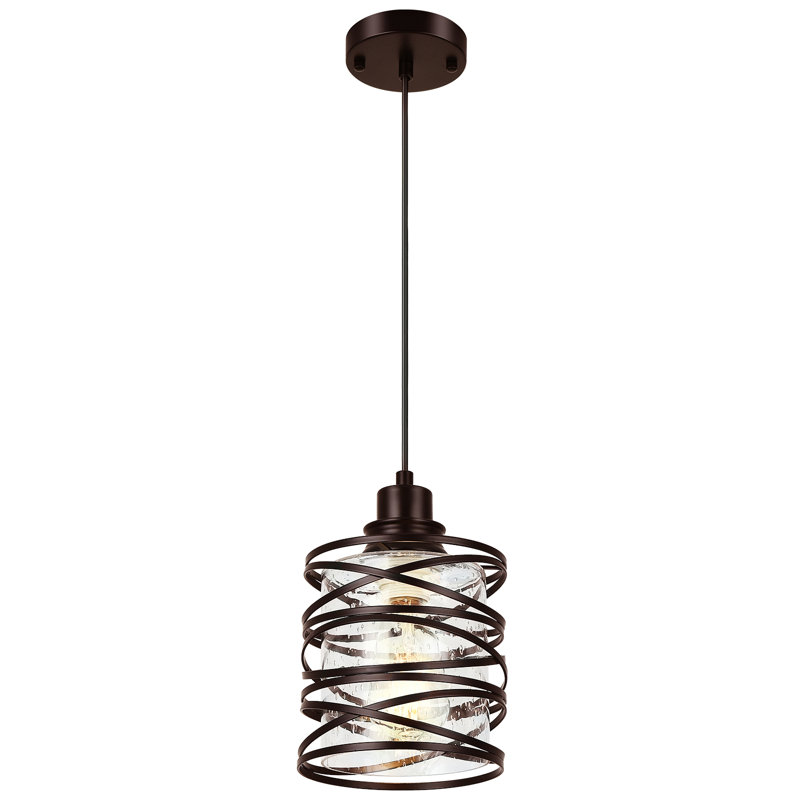 Luminaire suspendu cylindrique à 1 lumière de 6,29 po avec abat-jour en verre pour îlot de cuisine Yadah, À bulles