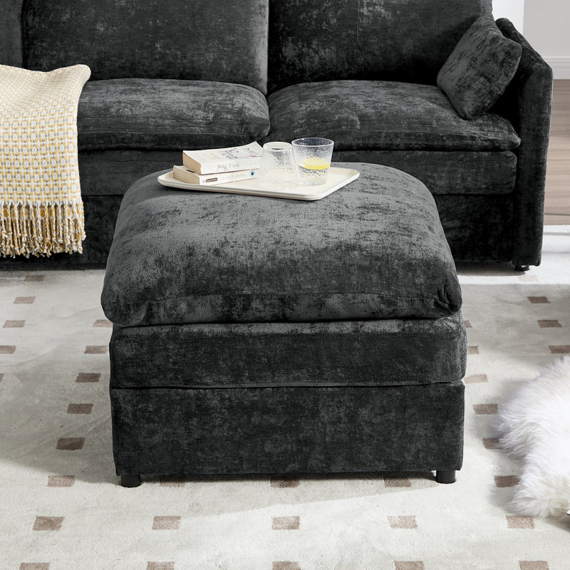 Drago 29'' W Square Upholstered Modern Ottoman, Dark Gray