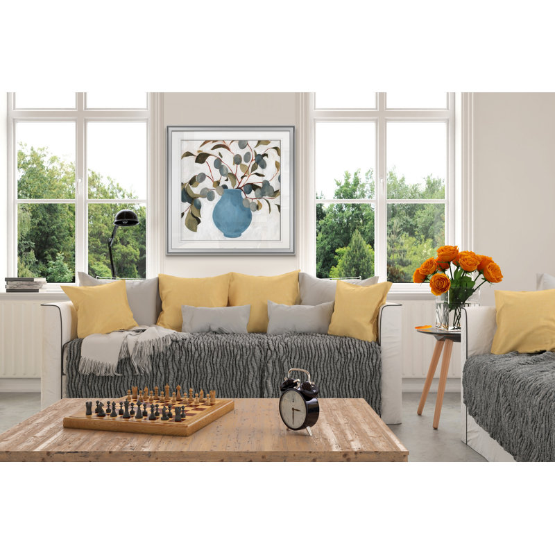« prune branch agencement i », peinture, H 24 po x l 24 po x P 1,5 po, Encadrement argenté