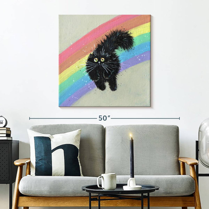 Crowle Rainbow Running Black Cat, 30" H x 30" W