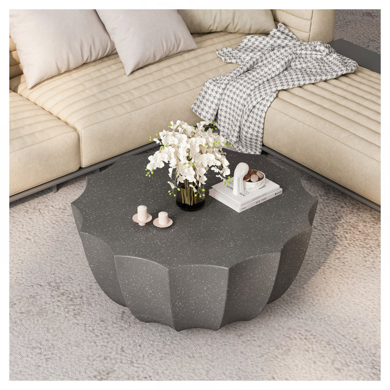 Table basse imperméable 35,43 po moderne pour l'extérieur et l'intérieur, conception en ciment Mgo durable, convenant aux terrasses, jardins, arrière-cours et salons (gris)