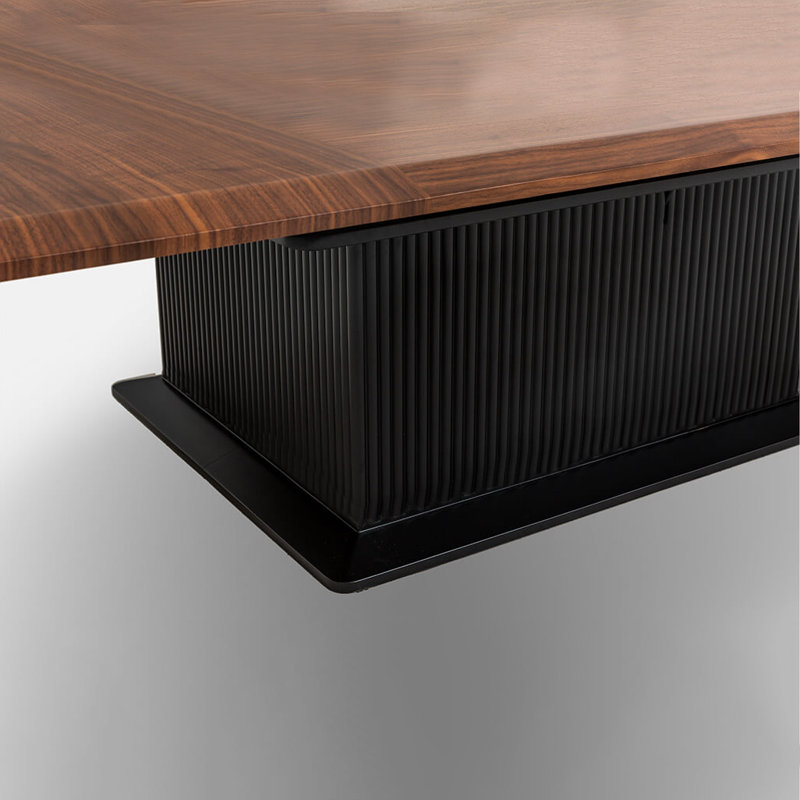 Table basse extensible en bois massif de 58 po de largeur, carré à rectangulaire, base nervurée, style Mid-Century moderne, finition noyer